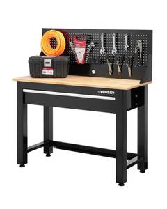 lot 2 image: HUSKY 4 ft. Solid Wood Top Workbench with Pegboard Storage