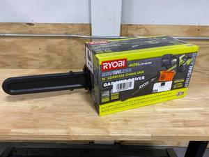 lot 4 image: RYOBI 16 in. 40-Volt Brushless Lithium-Ion Cordless Chainsaw, 4