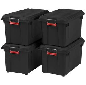 lot 26 image: IRIS - Lot of 4 82 Qt. Weather Tight Store-It-All Storage Bin in Black (Pack of 4)