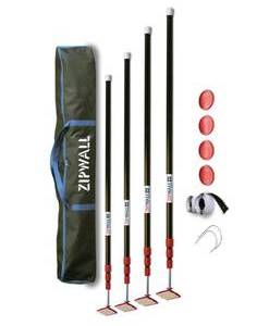 lot 56 image: ZIPWALL ZP4 Contains 4 10 ft. Steel Spring Loaded Poles 4-Heads, 4-Plates, 4-Tethers, 4-Grip Disks, 2-Zippers and 1-Carry Bag
