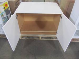 lot 217 image: Hampton Bay Benton Assembled 36x24x24.6 in. Refrigerator Wall Cabinet in White BT3624R-WH