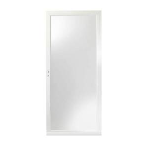 lot 627 image: Andersen 36 in. x 80 in. 4000 Series White Left Hand Fullview Aluminum Storm Door, HD4FEL36WH. - Missing Hardware.