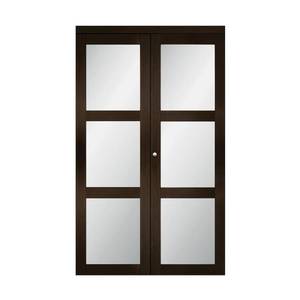 lot 631 image: Truporte 24 in. x 80.5 in. Espresso 3-Lite MDF Wood Bi-Fold Closet Door - Slight Scratching, Missing Hardware.