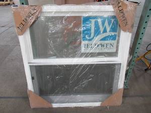 lot 619 image: Jeld-wen Vinyl Double Hung Window in White, 12 Screen. Tilting Windows.