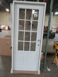 lot 633 image: Jeld-wen 32 in. x 80 in. 12 Lite Primed Steel Prehung Left-Hand Outswing Back Door 34 Lite