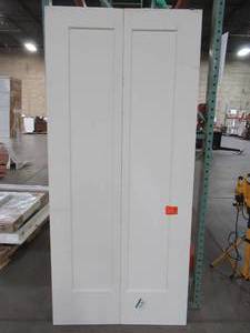 lot 606 image: Jeld-wen 36 X 80 Double Panel (When Closed) Hollow Core Bi-Fold Closet Door Slabs