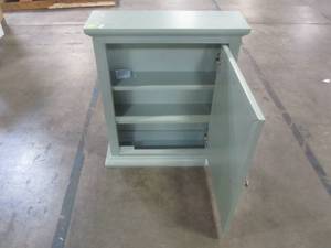 lot 320 image: Home Decorators Collection Windlowe 24 in. x 28 in. Surface-Mount Medicine Cabinet in Sea Green 15101-MC24-SG