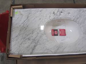 lot 333 image: Pegasus 49 in. W Marble Vanity Top in Carrara with White Basin 49108