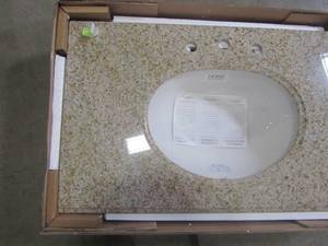 lot 334 image: Pegasus 37 in. W Granite Vanity Top in Beige with White Basin 37682