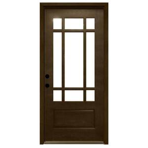 lot 640 image: Steves & Sons 36 in. x 80 in. Craftsman 9 Lite Stained Mahogany Wood Prehung Front Door, M3109-6-HY-MJ-4RH - NEW, EXCELLENT CONDITION