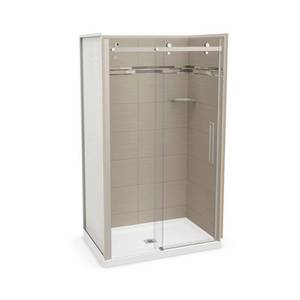 lot 639 image: MAAX Utile Origin 32 in. x 48 in. x 83.5 in. Center Drain Alcove Shower Kit in Greige with Brushed Nickel Shower Door