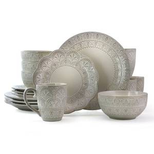 lot 905 image: ELAMA White Lace 16-Piece White Scallop Stoneware Dinnerware Set (Service for 4)