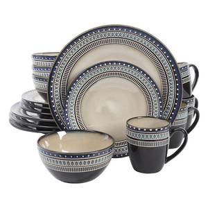 lot 912 image: Gibson Elite Magello 16-Piece Rustic Cream Reactive Glaze Finish Earthenware Dinnerware Set (Service for 4) - Missing 1 Large Plate
