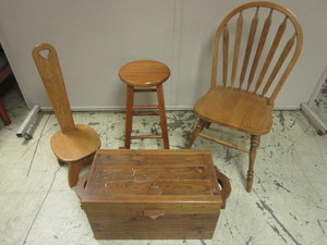 lot 315 image: OAK DINING CHAIR, JOHN THOMAS STOOL, OTHER OAK FURNITURE