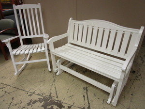 lot 318 image: SOLID WOOD ROCKER GLIDER AND ROCKING CHAIR SET