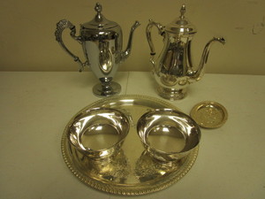 lot 353 image: SILVER TEAPOTS, BOWLS, TRAYS