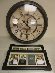 lot 360 image: FRENCH CHATEAU LAURENT WALL CLOCK, MICHAAELS STUDIO DECOR PHOTO FRAMES - NEW