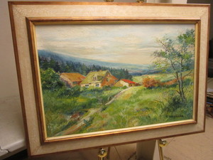 lot 363 image: COTTAGE COUNTRYSIDE PAINTING, SIGNED BY ARTIST, ON CANVAS, FRAMED