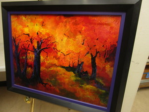 lot 364 image: FARGO ARTIST MARILYN GESKE AUTUMN LANDSCAPE PAINTING, ON CANVAS, SIGNED, FRAMED