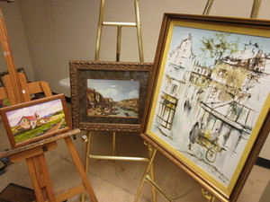 lot 366 image: ARTIST J.C. CHARLES EUROPEAN CAFESTREET SCENE PRINT, ON CANVAS, OTHER EUROPEAN PRINTS, FRAMED