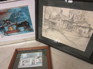 lot 371 image: MARK TWAIN HOME MEMORIAL PRINT, HARTFORD, CONN. 1873, FRAMED, AMBOY TRAIN STATION, MOBIL GAS PRINTS
