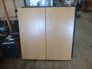 White Board in Light Wood Cabinet