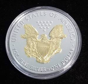 2019 AMERICAN SILVER EAGLE 1 TROY OZ. .999 FINE SILVER GOLD PLATED IN AIRTITE