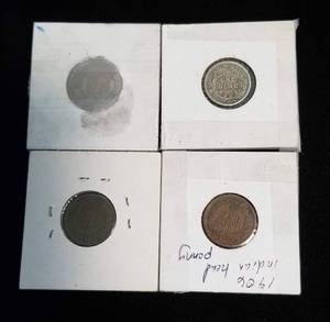 4 COINS 1914 BARBER DIME 1887 1906 INDIAN HEAD CENTS 1903 V NICKEL