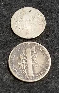 2 COINS 1854 HALF DIME 1934-D MERCURY DIME
