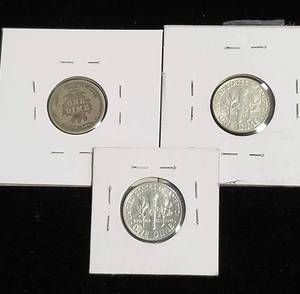 3 SILVER DIMES 1898 BARBER 1963 1964 (PROOF) ROOSEVELT