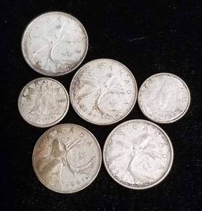 GROUP OF 6 FOREIGN SILVER COINS AS PICTURED