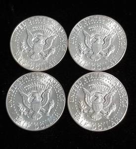 4 BU 40% KENNEDY SILVER HALF DOLLARS 1969 X 4