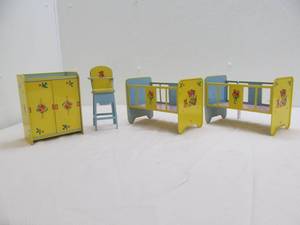 vintage pressed metal doll furniture