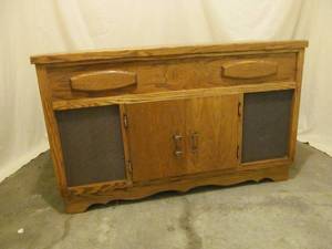 vintage heavy oak sound system cabinet