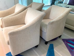 Four Beautiful Upholstered Chairs in Ivory Fabric
