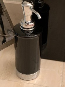 Decorative Glossy Black Garbage Can and Soap Dispenser