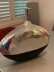 Decorative Silver Tone and Black Vase