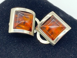 Sterling and Amber Earrings (Clip)