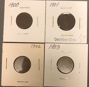 Four Different Indian Head Cents - 1900, 1901, 1902, & 1903