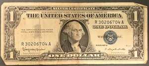 1957 B $1 Silver Certificate - # R 30206704 A