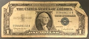 1957 B $1 Silver Certificate - # U 04486132 A