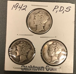 Three Mercury Dimes - 1942, 1942-D, & 1942-S