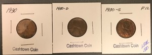 Three Different Lincoln Wheat Cents - 1930, 1930-D, & 1930-S