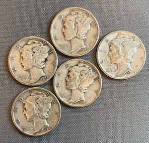 WW2 Mercury Dimes (5) 1941-1945(P)