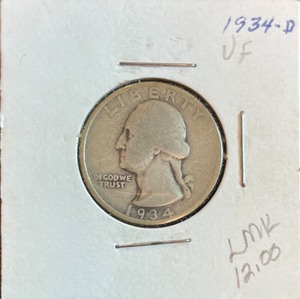 1934-D Silver Washington Quarter