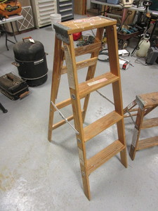 lot 45 image: (2) Wood Ladder & Worklight
