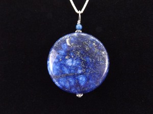 .925 Sterling Silver Large Lapis Lazuli Round Pendant Necklace