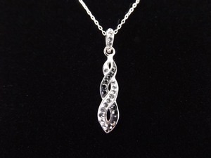 .925 Sterling Silver Black and White Sapphire Crystal Infinity Pendant Necklace