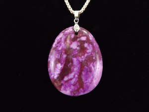 .925 Sterling Silver Large Rhodonite Pendant Necklace