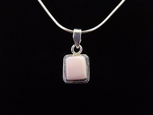 .925 Sterling Silver Pink Phosphosiderite Square Cabochon Pendant Necklace